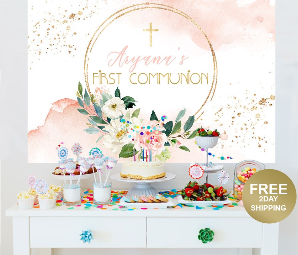 First Communion Personalized Cake Table Backdrop Religious | Etsy