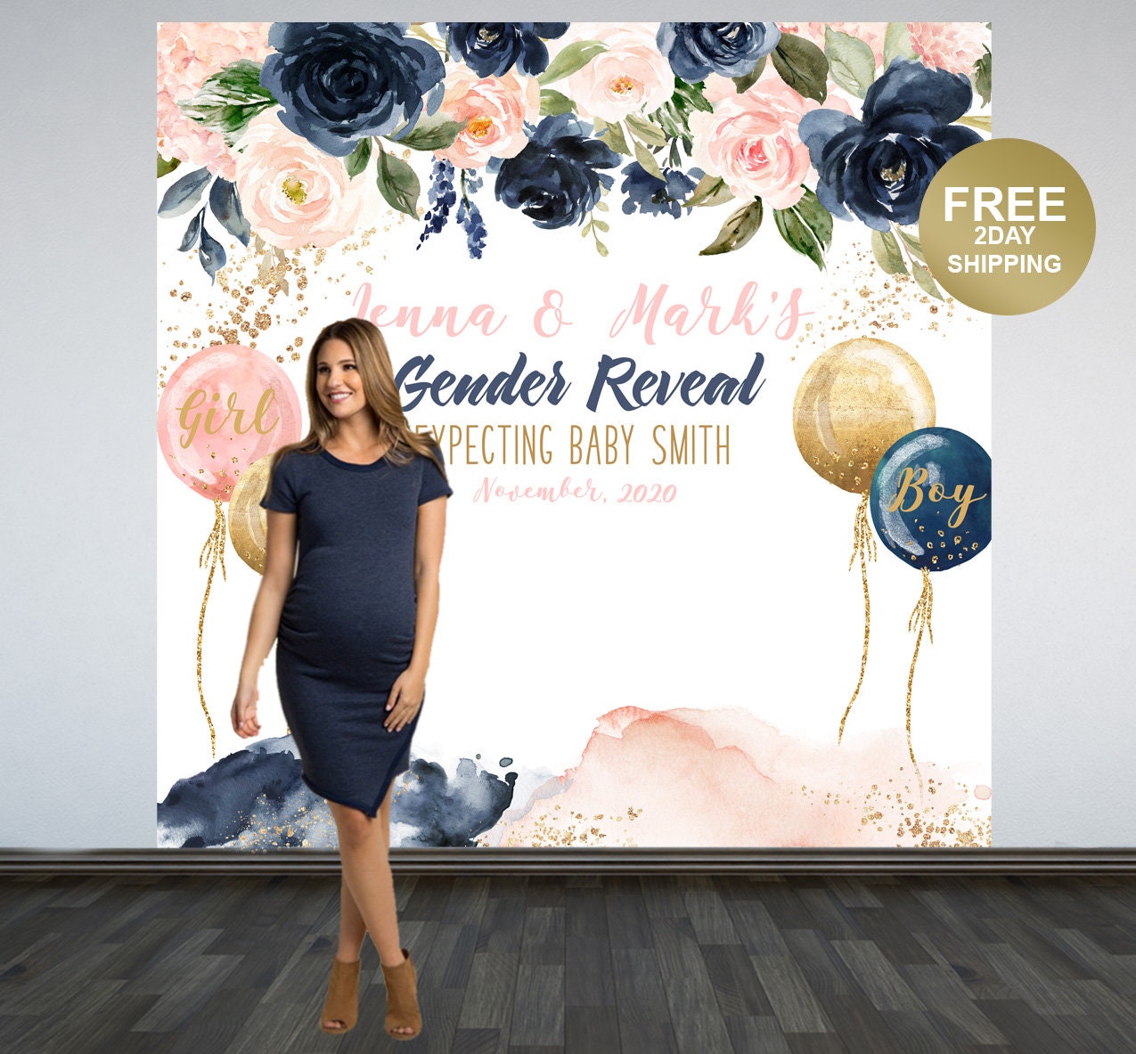 Gender Reveal Floral Baby Shower Backdrop Photo Booth Etsy