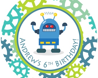 Personalized Stickers Robot, Birthday Personalized Labels - Robot Birthday