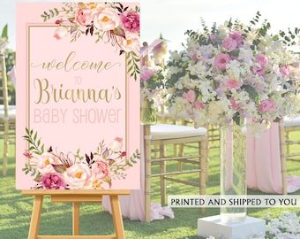 Baby Shower Welcome Sign - Pink Floral Welcome Sign- Blush Floral Sign Printed Baby Shower Sign, Baby Shower Welcome Sign, Foam Board Sign