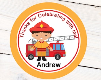 Firefighter Labels | Birthday Personalized Stickers | Gift Tag Personalized Labels | Favor Labels | Fire Truck Labels | Party Labels