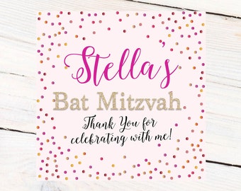 Bat Mitzvah Personalized Labels - Birthday Custom Labels - Bridal Shower Labels