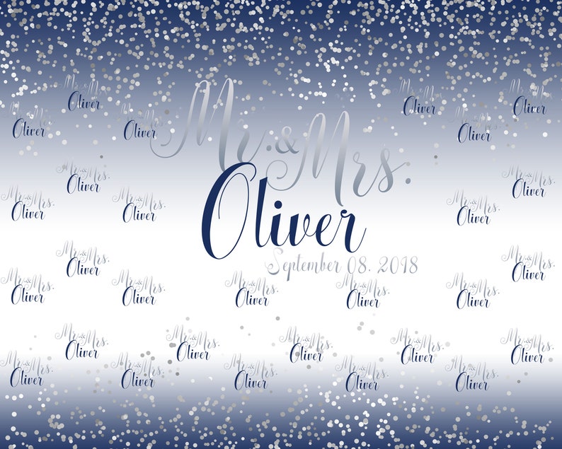 Navy /& Silver Confetti Photo Booth Backdrop Wedding Backdrop Anniversary Wedding Photo Backdrop Personalized Step and Repeat Backdrop