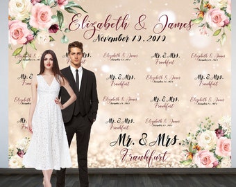 Wedding Photo Backdrop, Custom Wedding Backdrop, Personalized Step and Repeat Backdrop, Floral Photo Booth Backdrop, Anniversary Backdrop
