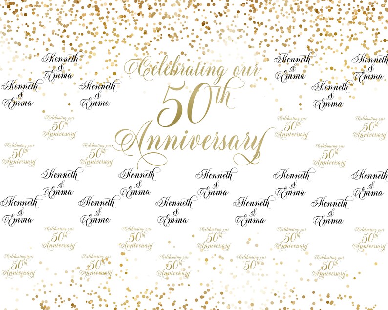 Gold Confetti Backdrop 50th Anniversary Photo Backdrop Golden Anniversary Backdrop Personalized Step /& Repeat Backdrop Wedding Backdrop