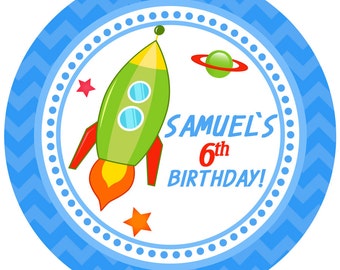 Personalized Stickers Rocket, Outer Space Birthday Personalized Labels Size 2.25"