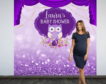 Welcome Little Owl Baby Shower Backdrop | Girl Owl Photo Booth Backdrop | Baby Shower Party Backdrop, Photo Backdrop, Custom Party Backdrop