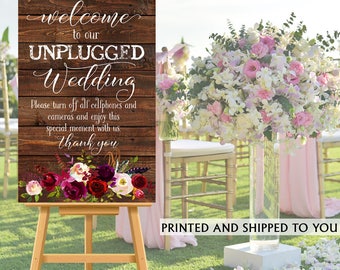 Unplugged Ceremony Sign, No Cell Phone Sign- Wedding Reception Sign, Rustic Printed Foam Board Sign, Unplugged Wedding Ceremony Sign