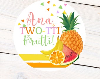 Two-tti Frutti Personalized Stickers, Birthday Personalized Labels - Favor Labels - Pineapple Labels - Fruit Labels - Party Labels