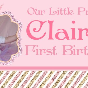 First Birthday Party Personalized Banner, Princess Birthday Party Banner Vinyl Party Banner Royal Princess Birthday Banner image 2