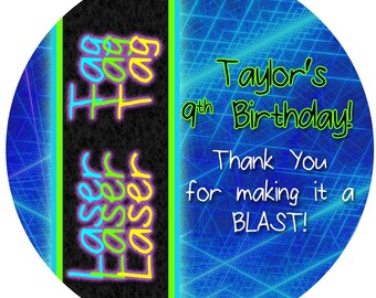Laser Tag Personalized Stickers, Birthday Personalized Labels Size 2.25"