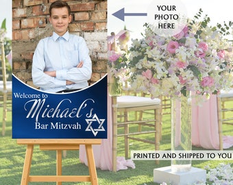 Bar Mitzvah Welcome Sign - Photo Bar Mitzvah Sign- Star of David Sign Printed, Foam Board Printed Sign, Birthday Welcome to the Party Sign