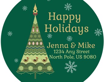 Holiday Tree Address Labels, Happy Holidays Personalized Sticker - Christmas Labels