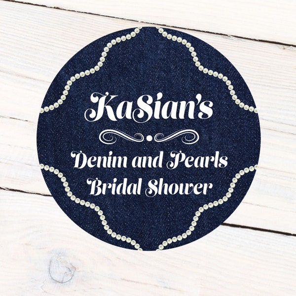 Denim and Pearls Personalized Stickers, Bridal Shower Personalized Labels, Denim Favor Labels, Bridal Shower Labels, Wedding Labels