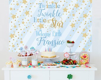 Twinkle Little Star Cake Table Backdrop | Baby Shower Photo Backdrop | First Birthday Personalized Backdrop | Party Backdrop, Vinyl Backdrop