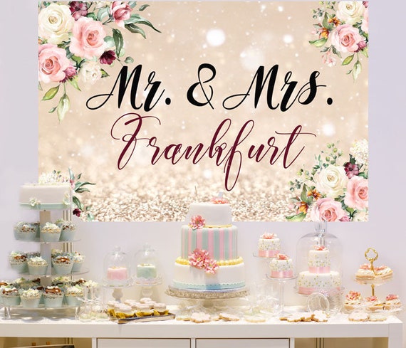 Printed Wedding Backdrop Floral Party Backdrop Baby Shower Personalized Backdrop Bridal Shower Backdrop It/'s a Girl Cake Table Backdrop