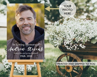 Memorial Photo Sign, Funeral Photo Sign, Celebration of Life Welcome Sign, Remembrance Foam Board Sign, Memorial Photo Sign Printed- Canvas