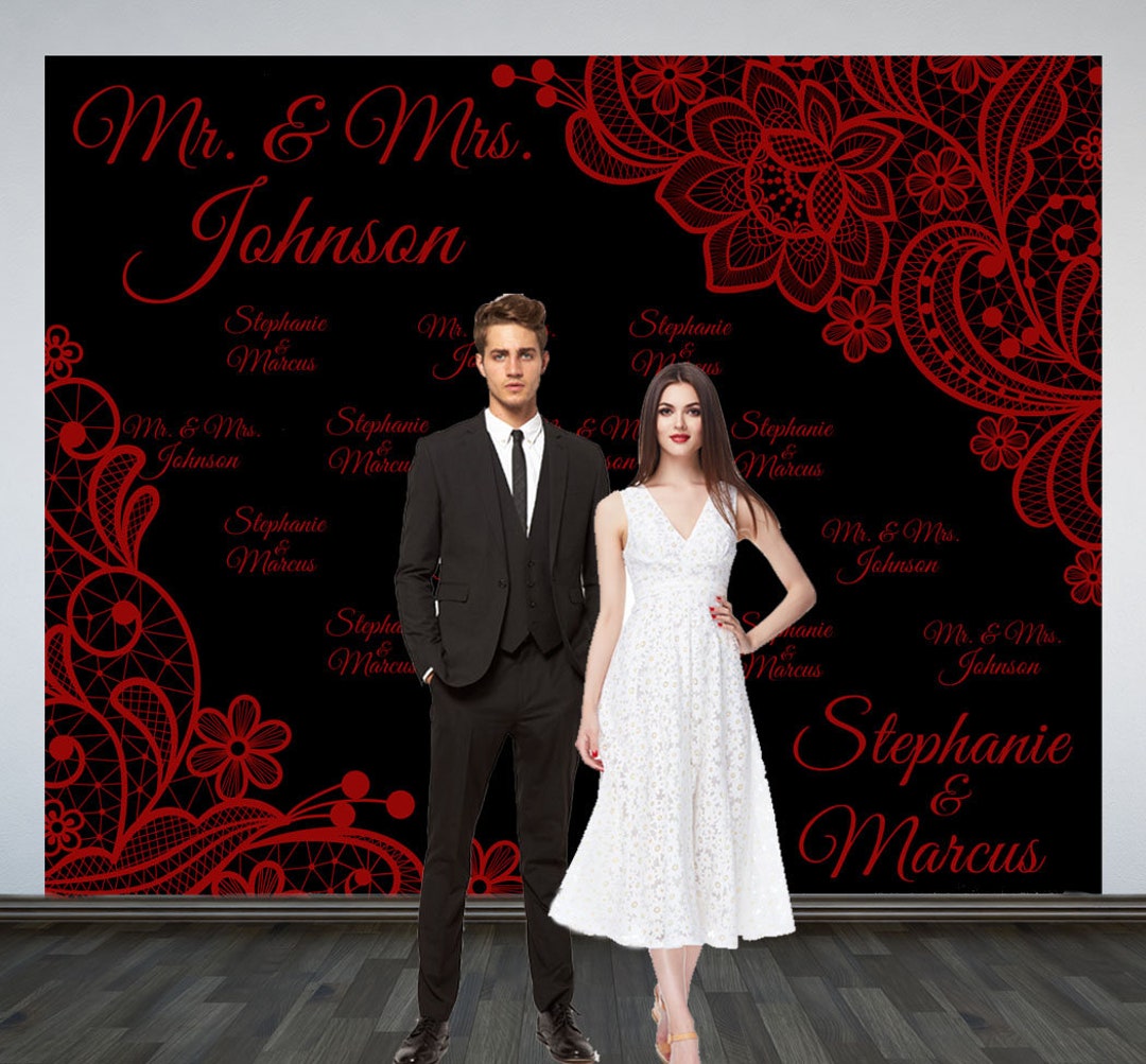 Wedding Photo Backdrop, Black and Red Wedding Backdrop, Lace Party