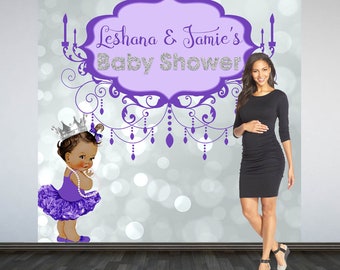 Royal Princess Baby Shower Photo Backdrop | Baby Princess Photo Booth Backdrop | Little Princess Party Backdrop, Silver and Purple Backdrop