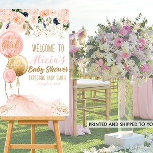 Welcome to the Party Sign, Baby Girl Welcome Sign, Balloon Baby Shower Sign, Personalized Foam Board Sign - Rose Blush Welcome Sign