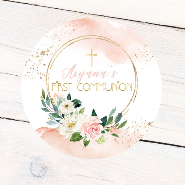 First Communion Personalized Stickers | Holy Communion Personalized Labels |  Religious Favor Labels | Baptism Labels | Party Favor Labels