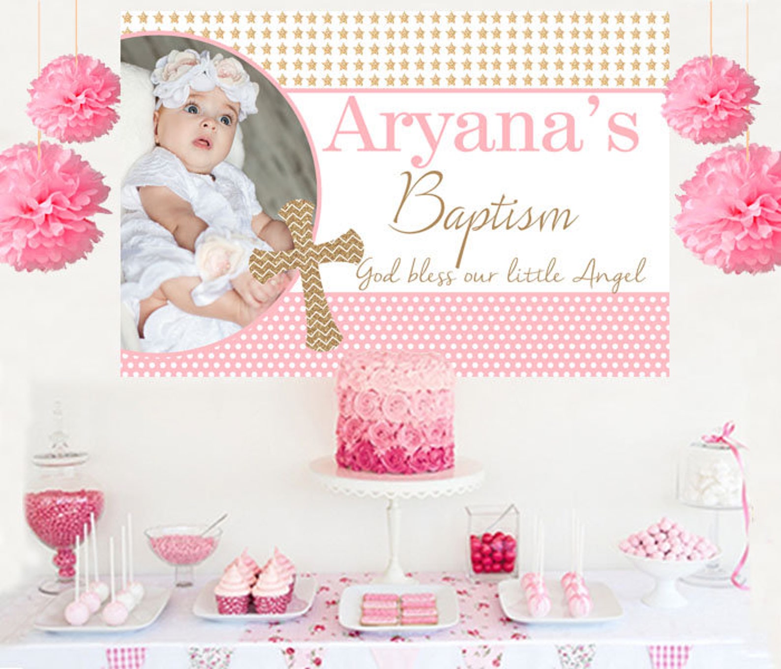 Baptism Celebration Personalized Banner Christening Banner Etsy