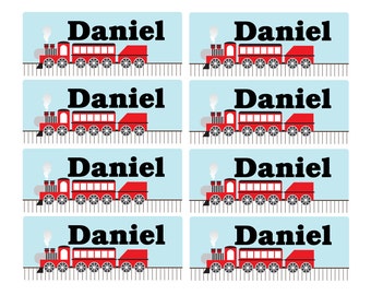 100 Kids School Labels Train - Baby Bottle Labels, Day Care Labels - Waterproof Kids Name Label