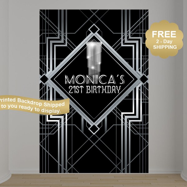 Great Gatsby Cake Table Backdrop - Birthday Party Backdrop - Vinyl Printed Backdrop - Silver Roaring 20's Backdrop, 21st Birthday Backdrop