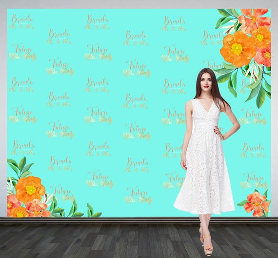Wedding Photo Backdrop Aqua and Coral Theme Wedding Backdrop | Etsy
