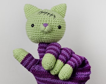 Zombie Kitten handpop Amigurumi patroon, Halloween kat haakpatroon, beste cadeau voor babyshower of Kerstmis; kinderkamer decor, handgemaakt