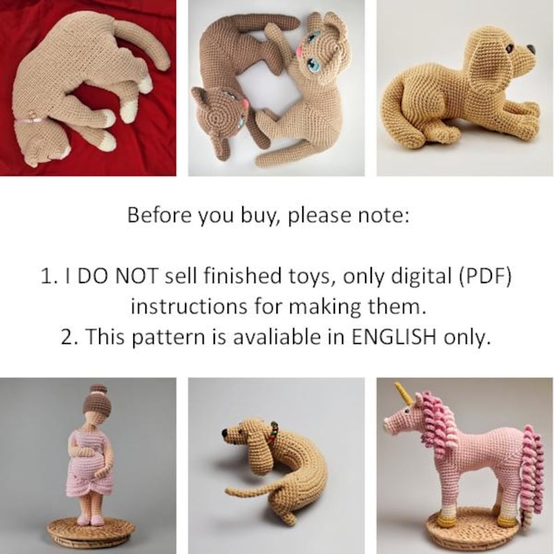 Before you buy, please note:
1. I DO NOT sell finished toys, only digital (PDF)
 instructions for making them.
2. This pattern is avaliable in ENGLISH only.