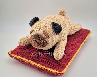 Sleeping Pug Puppy On A Pillow Crochet Pattern: No-Sew Amigurumi Dog (PDF Download)