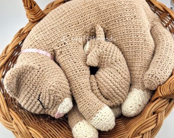 Sleeping Cat Mom And Baby Kitten Crochet Pattern: Realistic Amigurumi Bundle  (PDF Download)