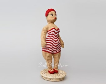 Seamless Chubby Beach Lady Doll Amigurumi Pattern, beach chic crochet pattern, fat woman figurine, home decor, diy presents, birthday gift