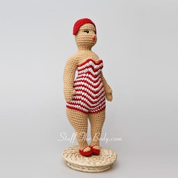 Seamless Chubby Beach Lady Doll Amigurumi Pattern, beach chic crochet pattern, fat woman figurine, home decor, diy presents, birthday gift