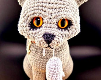 Virkmönster för katt med mus: Sömlös amigurumi-halloweendekoration (PDF-nedladdning)