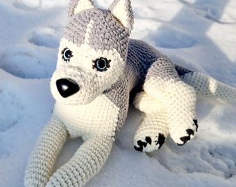 Husky Puppy no-sew amigurumi pattern, realistic dog seamless crochet pattern, pet memorial, nursery decor, montessori, waldorf, baby shower