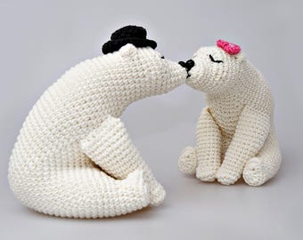 Kissing Bears Couple Crochet Pattern: Amigurumi Wedding Centerpiece or Cake Topper (PDF Download)