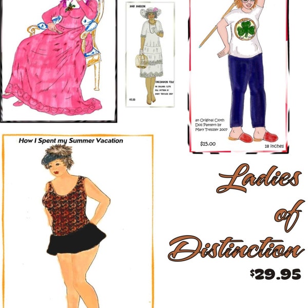 PDF digital download, original design dolls, cloth Doll Pattern Bundle - Four older ladiesof distinction...