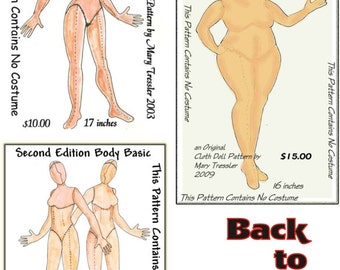 PDF digital download, original design dolls, cloth Doll Pattern Bundle - Back to Basics - Body Basic 1, 2, and 3...
