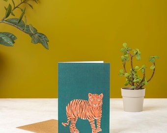 Handgeschilderde blanco tijgerkaart: tropische kunstkaart