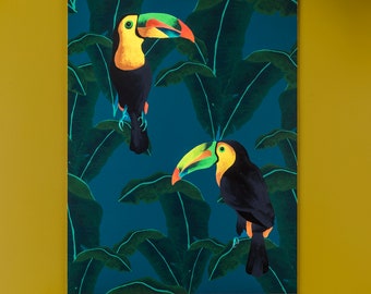 A2 Two Toucans Art Print. A2 Tropical Art Print. Tropical Fine Art Print. Tropical Illustration. Toucans Art Print by Quantum.