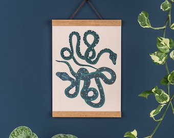 Kunstdruk twee slangen: illustratie tropische slang