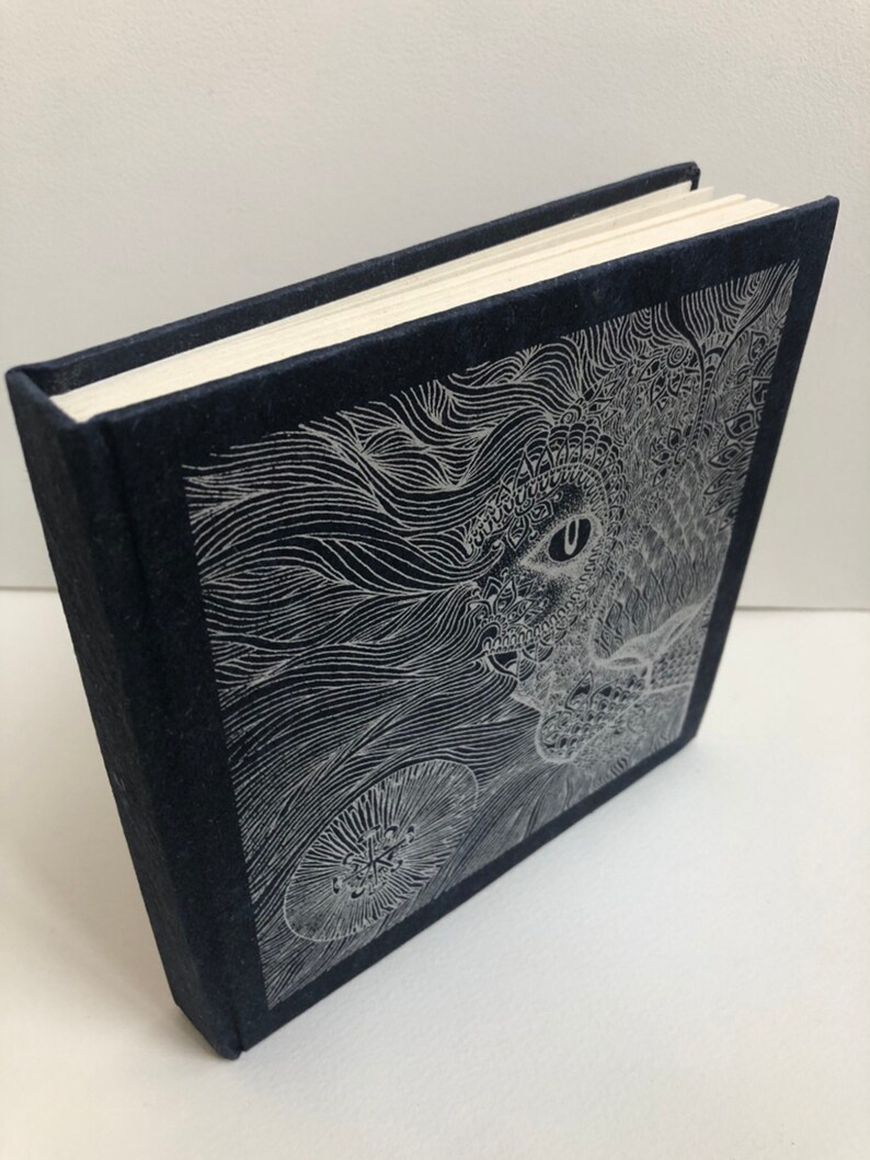 Sketch book. Note Book. Handmade Gold Lion screen printed book. Blank Book. image 7