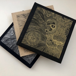 Sketch book. Note Book. Handmade Gold Lion screen printed book. Blank Book. image 1