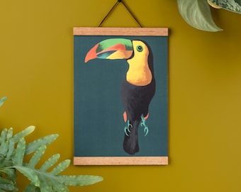 Blauwgroen toekankunstprint: tropisch muurdecor (A4)