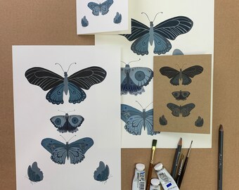 Handgeschilderde vlinderprint: natuurhistorische illustratie, A4-formaat