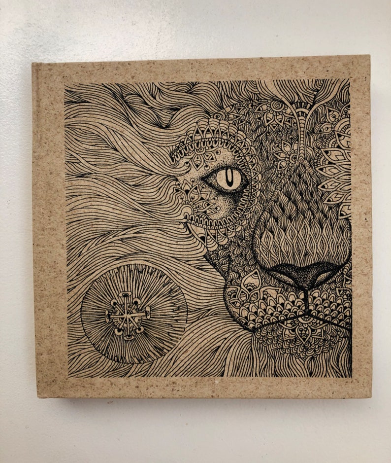 Sketch book. Note Book. Handmade Gold Lion screen printed book. Blank Book. image 6