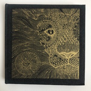 Sketch book. Note Book. Handmade Gold Lion screen printed book. Blank Book. image 3