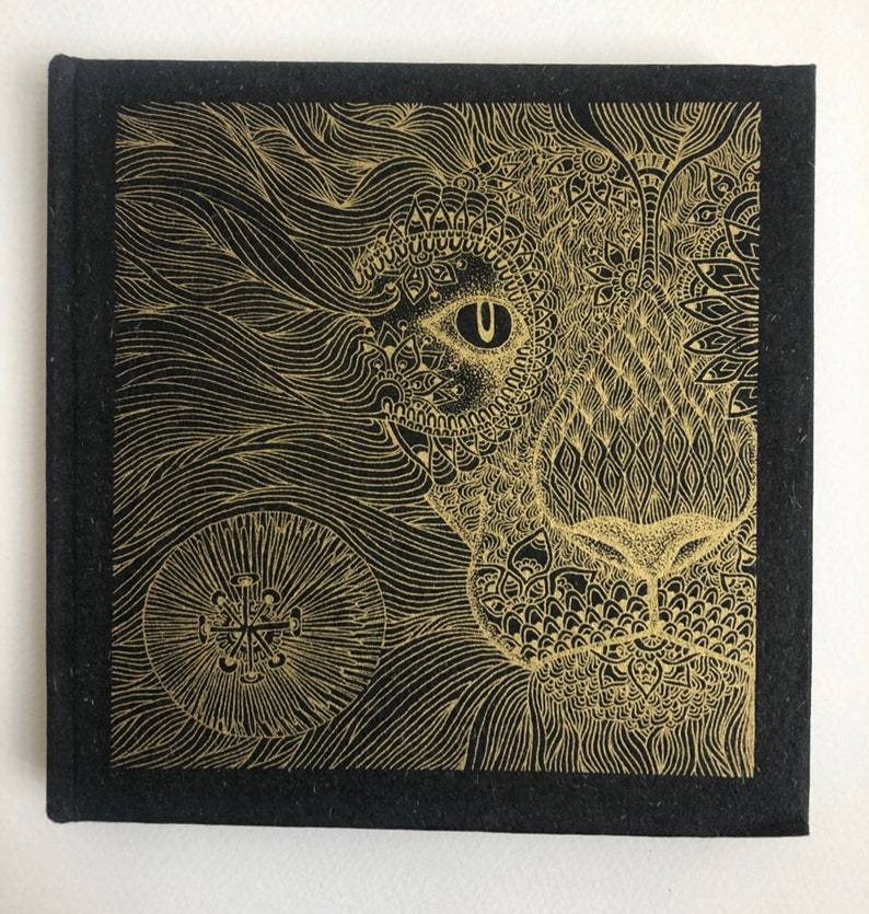 Sketch book. Note Book. Handmade Gold Lion screen printed book. Blank Book. image 3